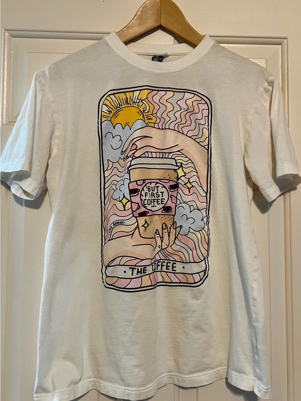 Yeah Bunny White "The Coffee" Coffee Cup Tarot Card Graphic Tee - Size M